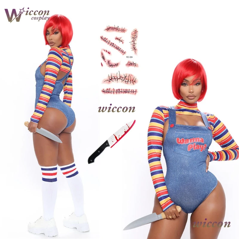 

WuHu Chucky костюмы на Хэллоуин женские страшный кошмар Cos Killer chcę play фильм персонаж боди костюм Чаки комплект на Хэллоуин