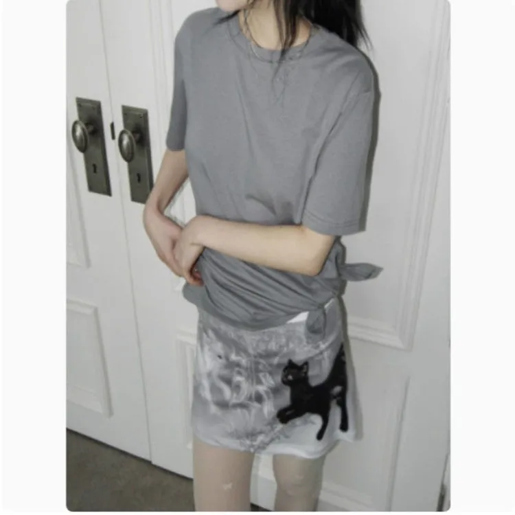 الكورية الشارع Y2k أسود أبيض القط الشرير سترة للنساء عالية الخصر Bodycon كل مباراة السراويل التنانير 2025 صيف جديد قطعتين مجموعات
