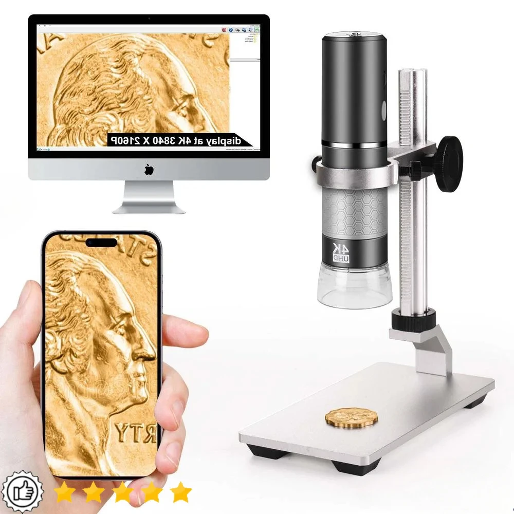 4K Digital USB Microscope Professional Stand iPhone Android PC Camera HD All Cellphones iPad LED Grey 1000X Zoom Wide Angle Long