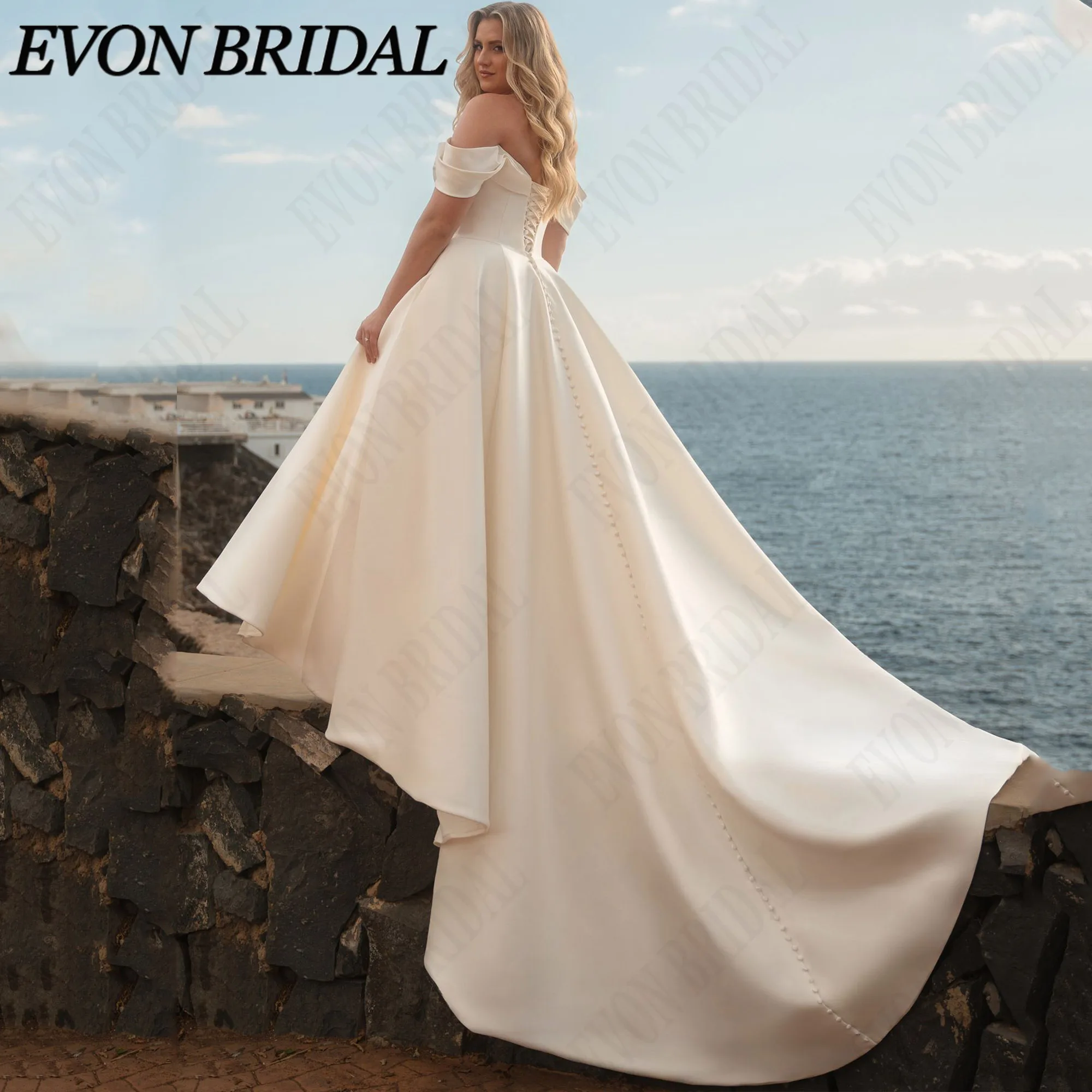 EVON BRIDAL Sweetheart Neck Customized Wedding Dress Plus Size Off The Shoulder Satin Bride Dresses A-Line Lace Up Bridal Gown