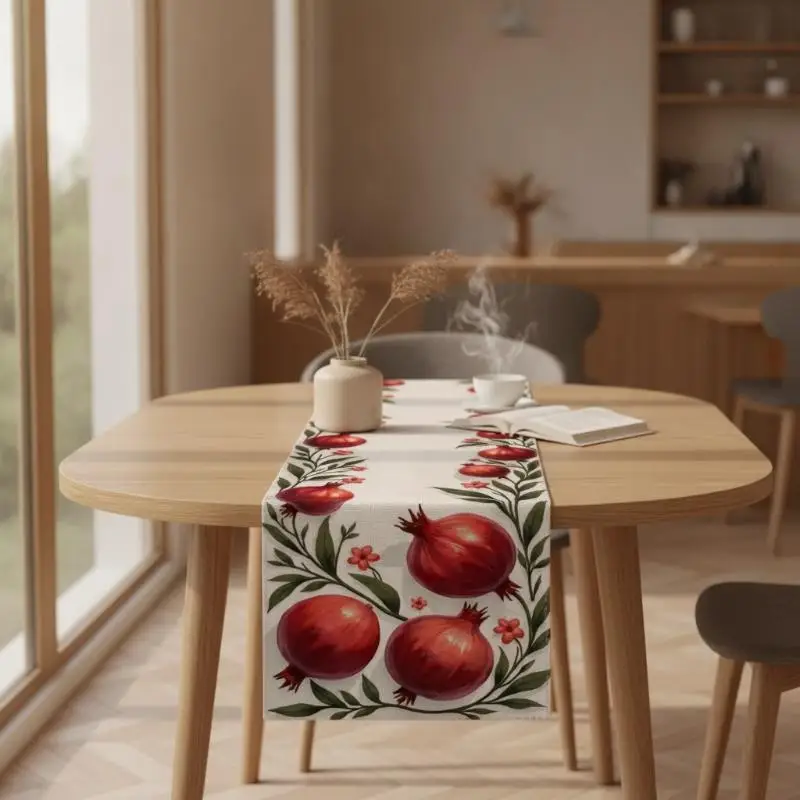 Happy Rosh Hashanah Pomegranate Line Table Runner Jewish Holiday Decor Reusable Kitchen Dining Table Runner Shana Tova Decor