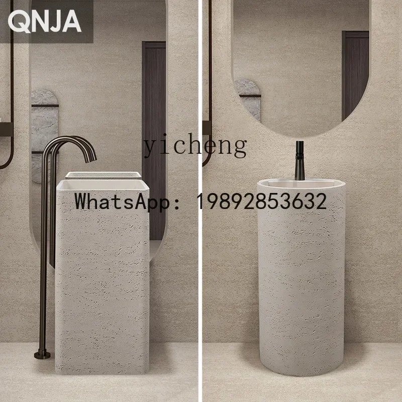 LYY  Floor-Standing Artistic Wash Basin with Column, Travertine Stone Washstand