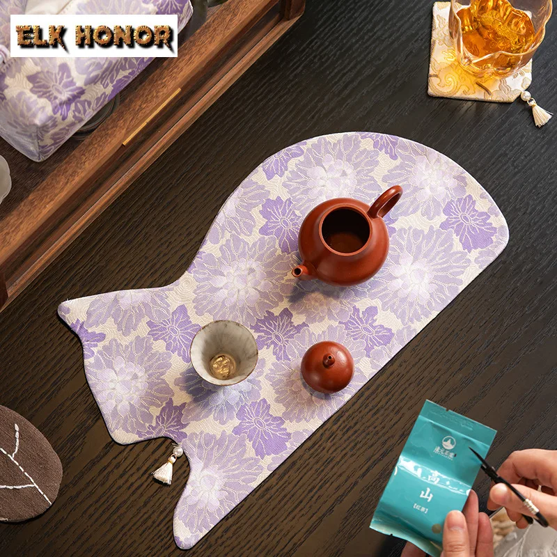 Brocade Floating Gold Tea Table Mats Japanese Teacup Coaster Set Drink Coaster Household Dinner Table Cloth Mat Tableware Craft