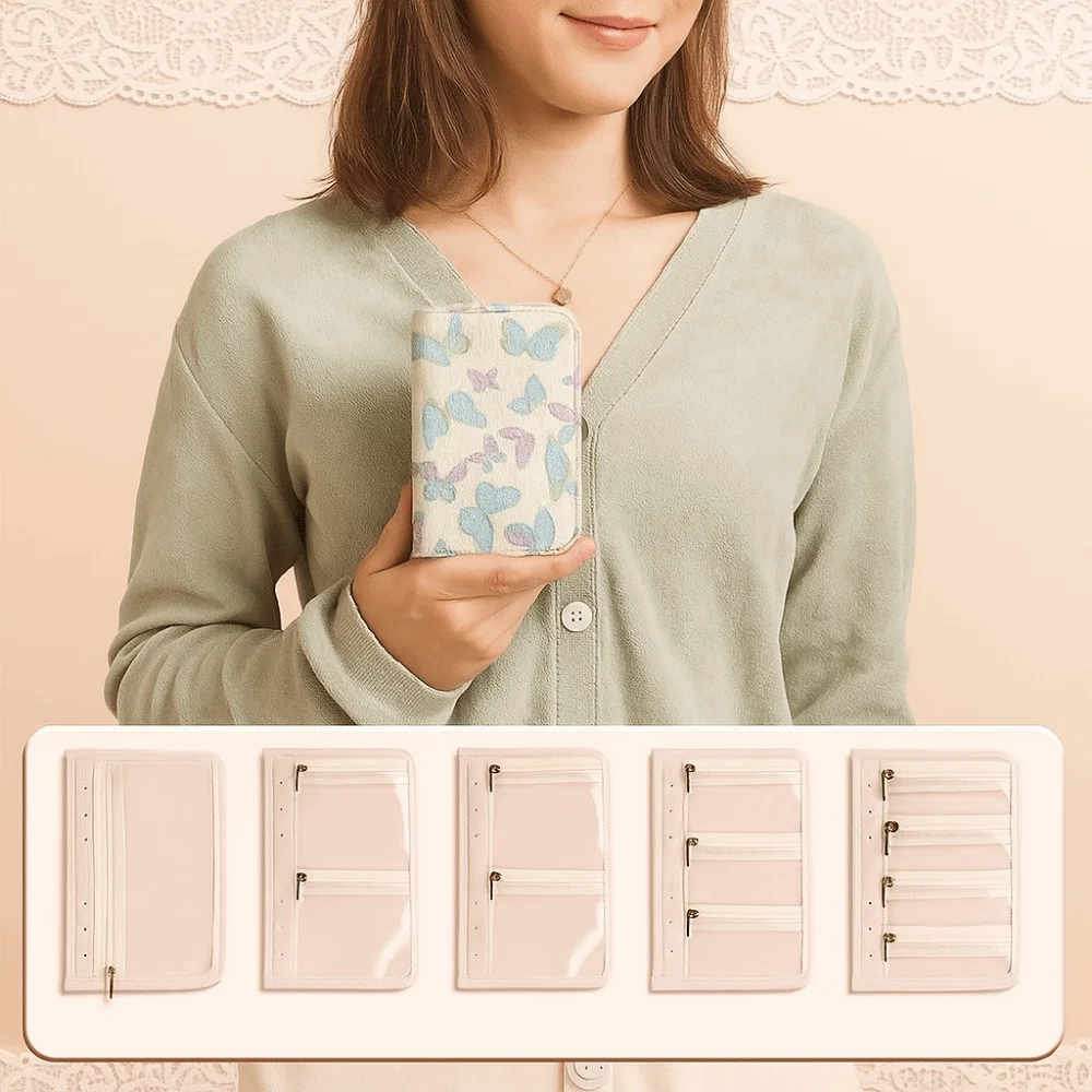 Butterfly Flower Pattern Jewelry Storage Bag Anti-oxidation Grid Storage Jewelry Organizer Space Saving Multi-layer