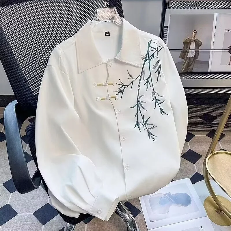 

Новая весенняя мужская рубашка-куртка в китайском стиле, большие размеры, с вышивкой и пуговицами, премиум-класса