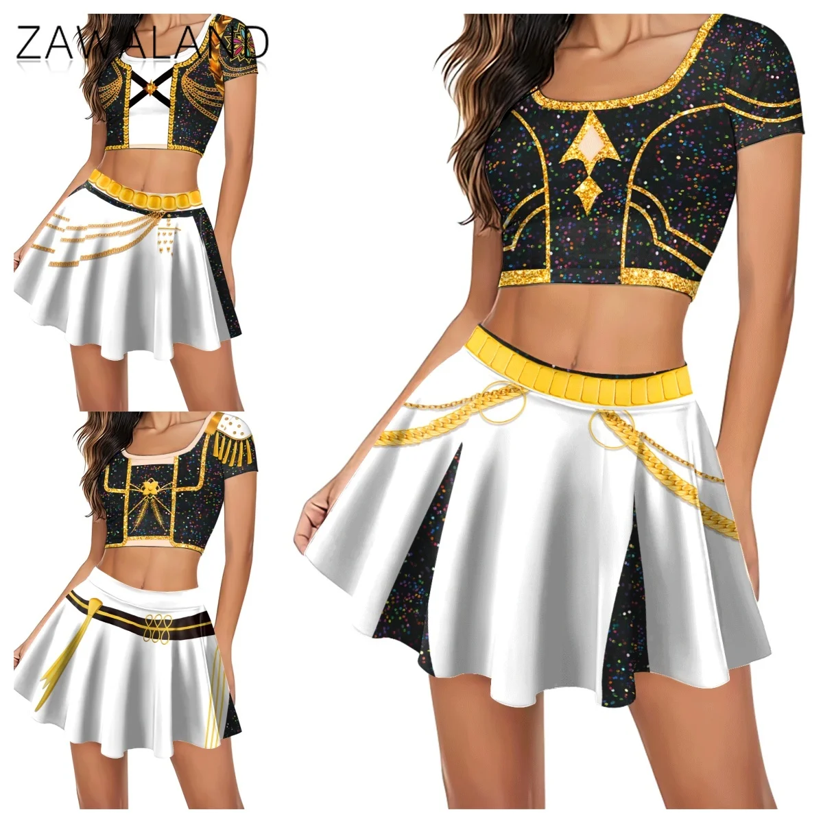 

Huntrix Anime Movie Cosplay Costume Woman Print Short Top Stage Performance Skirt Cheering Squad Uniforms Carnival Party Outfits