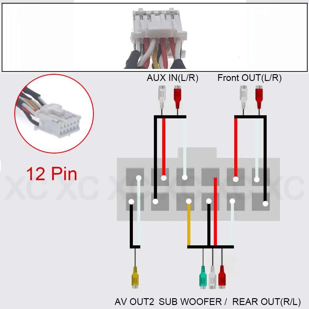 12 Pin Car Universal 8 RCA CCD AUX AV IN Output SUB WOOFER Wire Harness Cable Adapter Wiring Connector Android DVD Radio