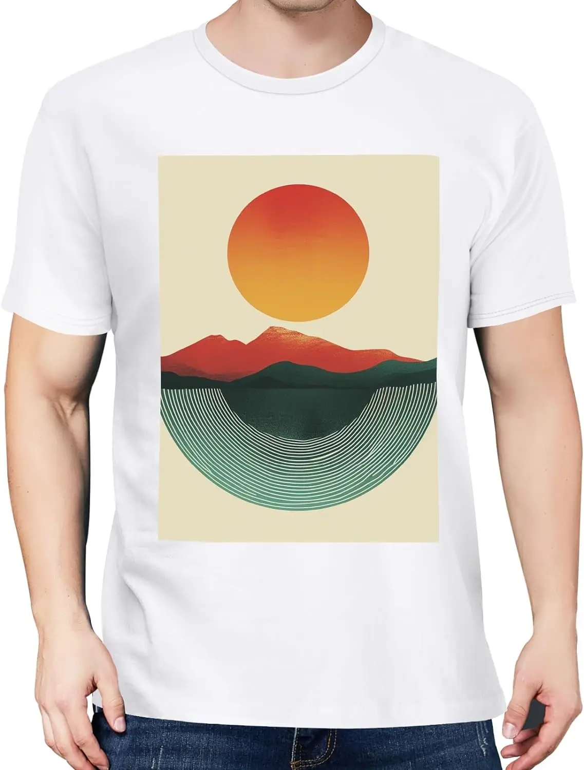 Abstract Sun Mens Black T-Shirts Short Sleeve Crew Neck Women T-Shirt Loose Fit Soft Tees for Men Lightweight X-Small