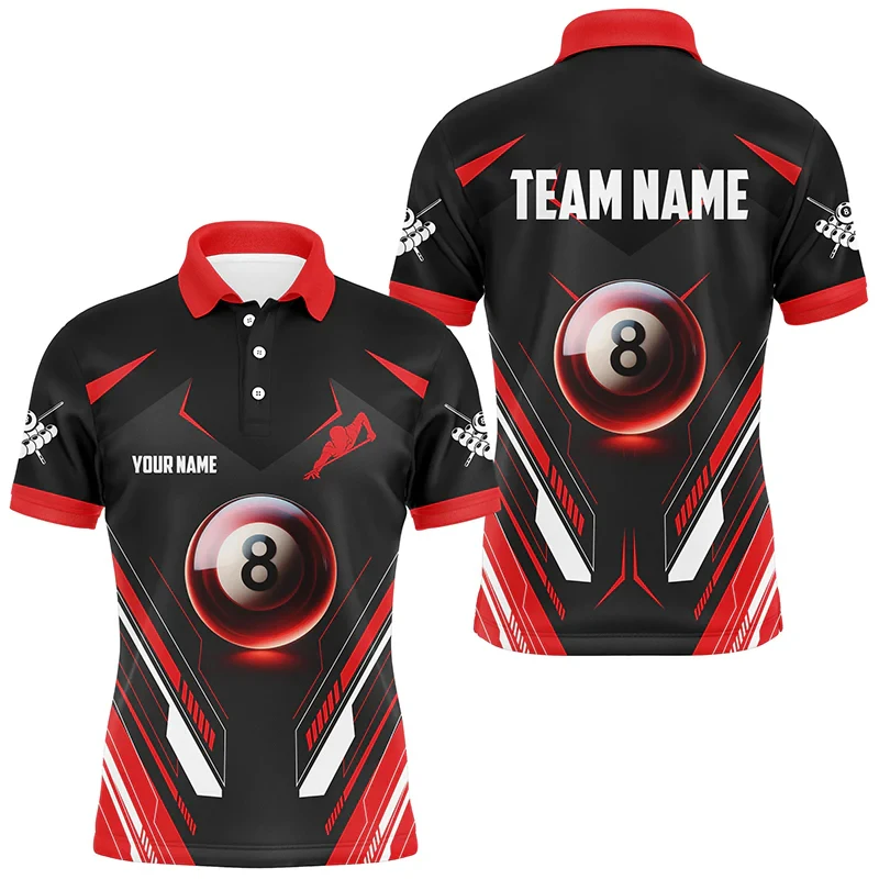 Polos con patrón de billar a la moda para hombre, camisetas de gran tamaño transpirables con nombre personalizado, uniforme de equipo de juego de billar impreso en 3D