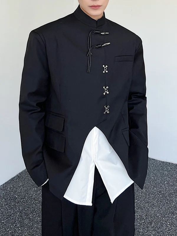 

New Chinese Style Stand Collar Handsome Suit Jacket Street Small Design Sense Men's Metal Buckle Irregular Trendy Outerwear