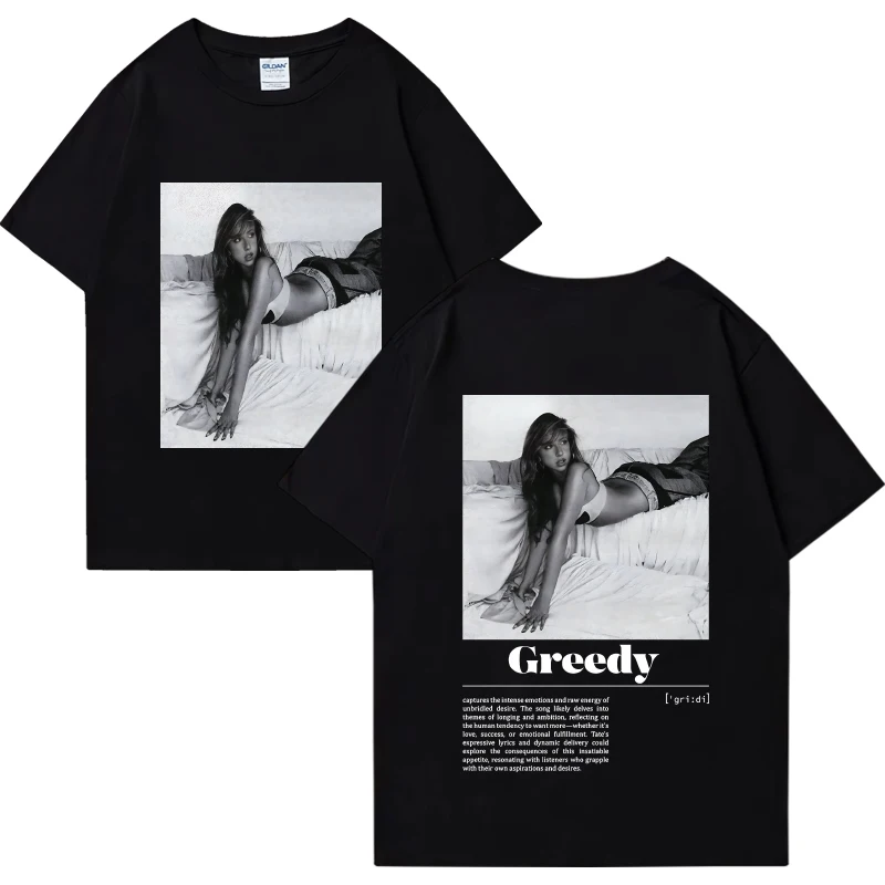 

Singer Tate McRae Greedy song Graphic T shirts Men Women vintage Oversized short sleeve T-shirt Unisex black 100% Cotton Tops