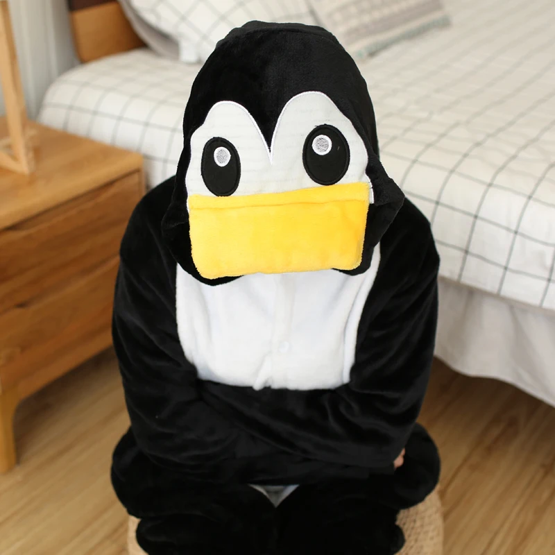 Kigurumi Black Penguin Cartoon Pajamas Onesies For Adults Women Men Animal Pyjamas Christmas Halloween Cosplay Party Costumes