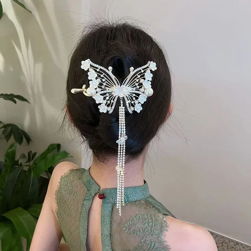 New Style Bell Orchid Flower Butterfly Tassel Hairpin Exquisite Retro Back Head Clip Twist Clip Style Hair Clip Hair Accessories