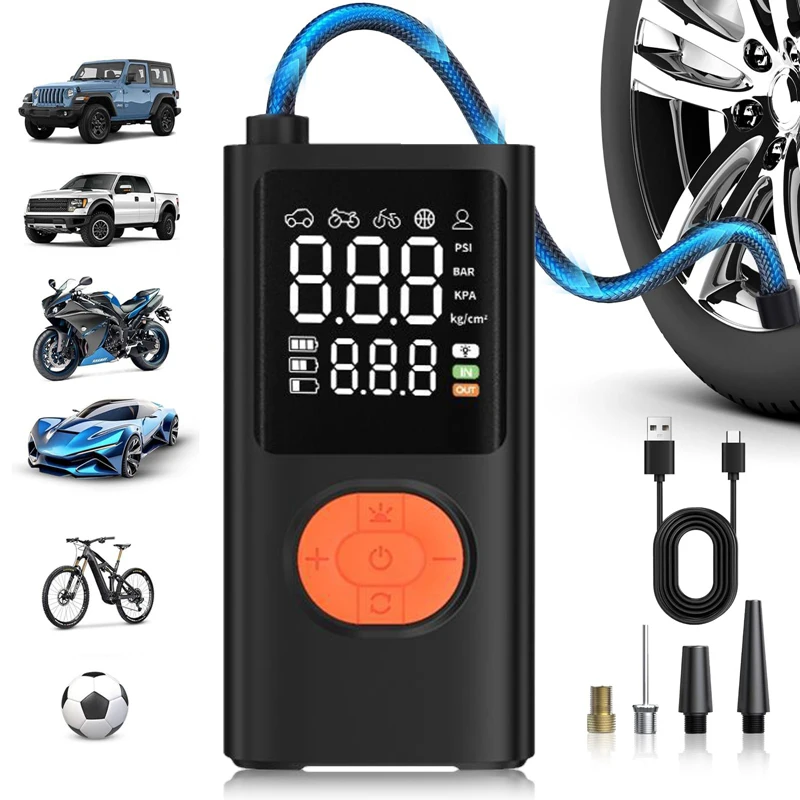 For Motorcycle Bicycle Ball Pump Fast Charging 4000mAh Cordless Portable Car Air Compressor Tire Inflator