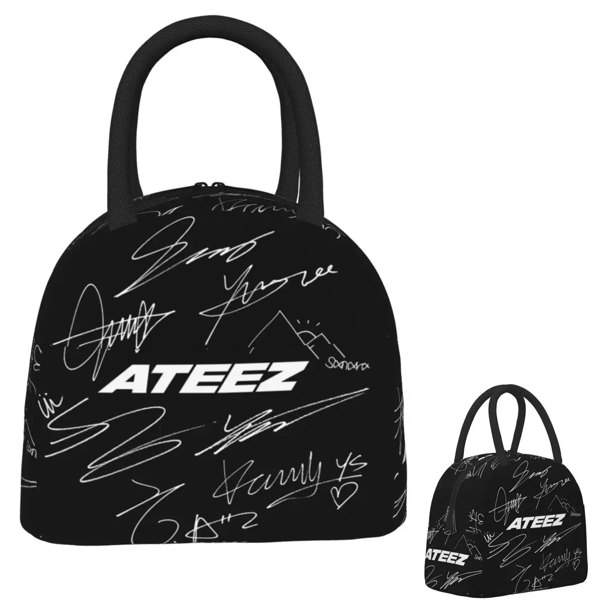 

ATEEZ - Logo + Autographs (black) Lunch Bags Insulated Bento Box Portable Lunch Tote Picnic Bags Thermal Bag for Woman Children