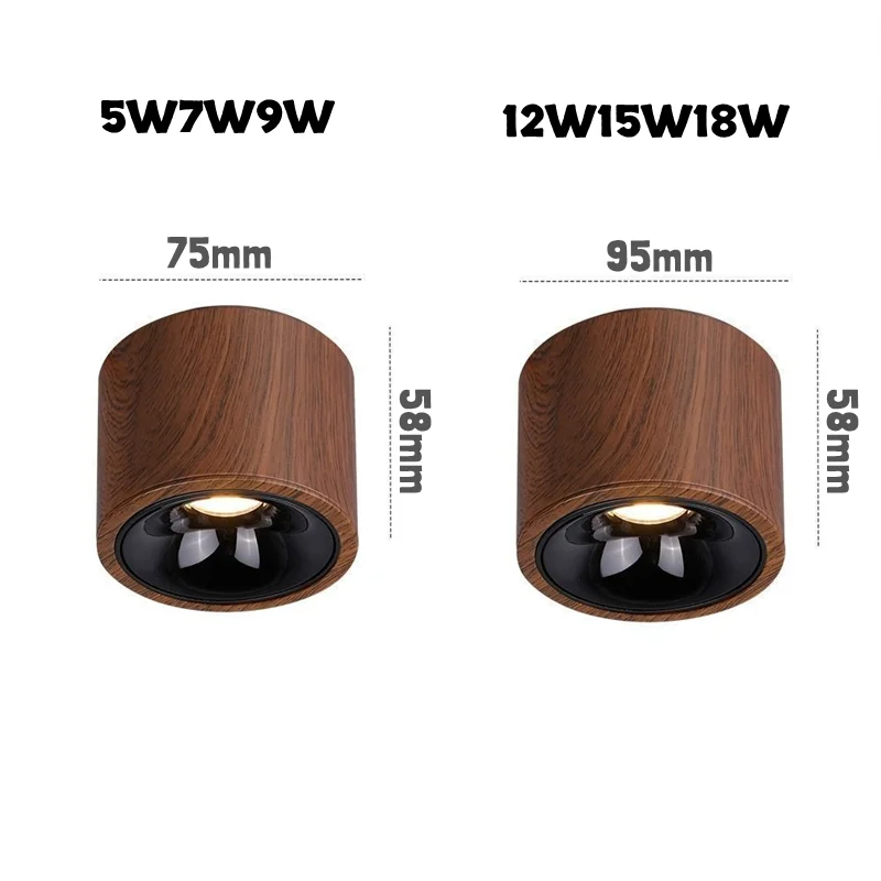 New Type LED Spotlight - Chinese Ancient Style Walnut Wood Surface Installation Anti-glare Spotlight with Adjustable Angle 5W7W