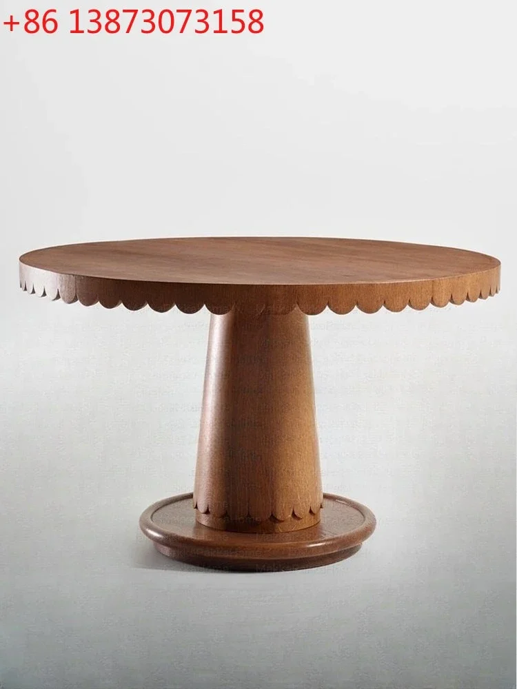 

French antique designer creative petal solid wood round dining table household art round table