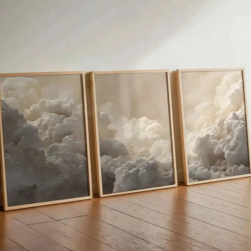 Retro White Cloud Canvas Set 4