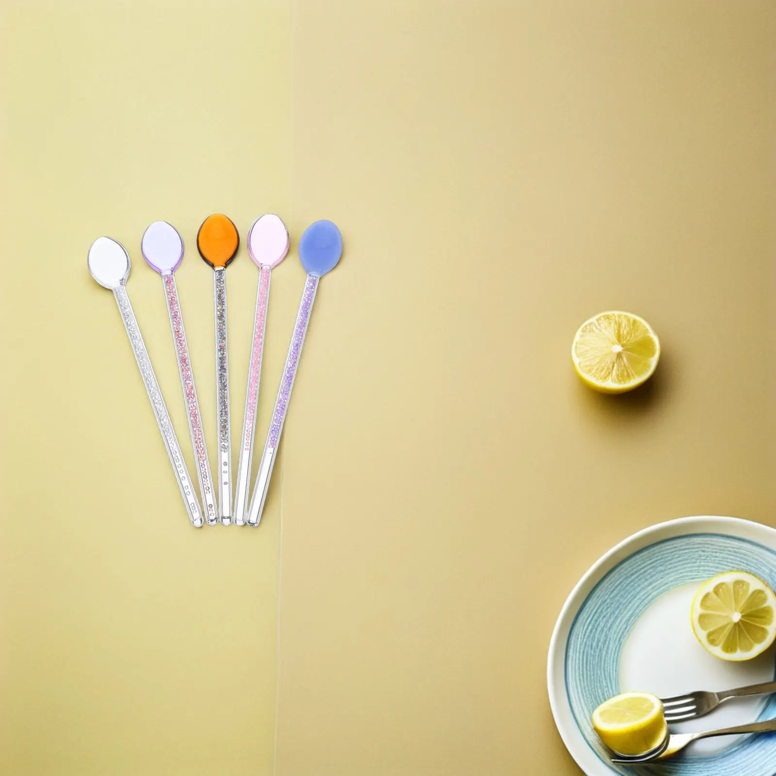 5Pcs Exquisite Shimmering Glass Dessert Spoons Elegant Antislip Handle for Coffee Tea Hot Chocolate Cold Drinks Ice Cream
