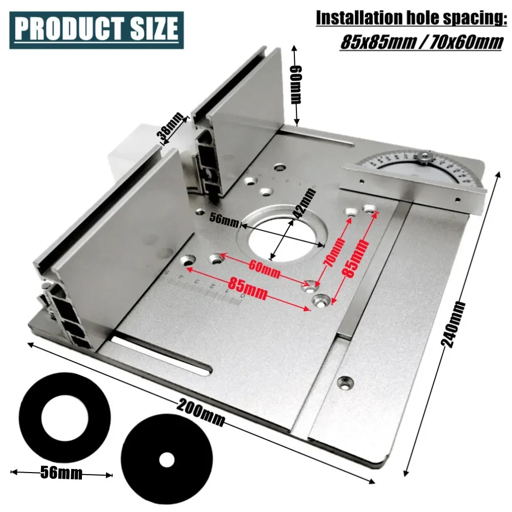 Placa de inserción de mesa enrutador de aluminio con medidor de inglete para bancos de carpintería, Sierra de mesa, recortadora multifuncional,