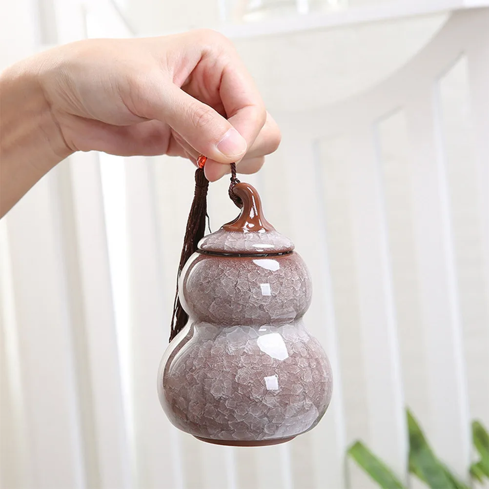 Ceramic Gourd Shaped Tea Jar Airtight Dust Proof Insect Proof Food Storage Holder for Tea Leaves Coffee Beans Flour Sugar Candy