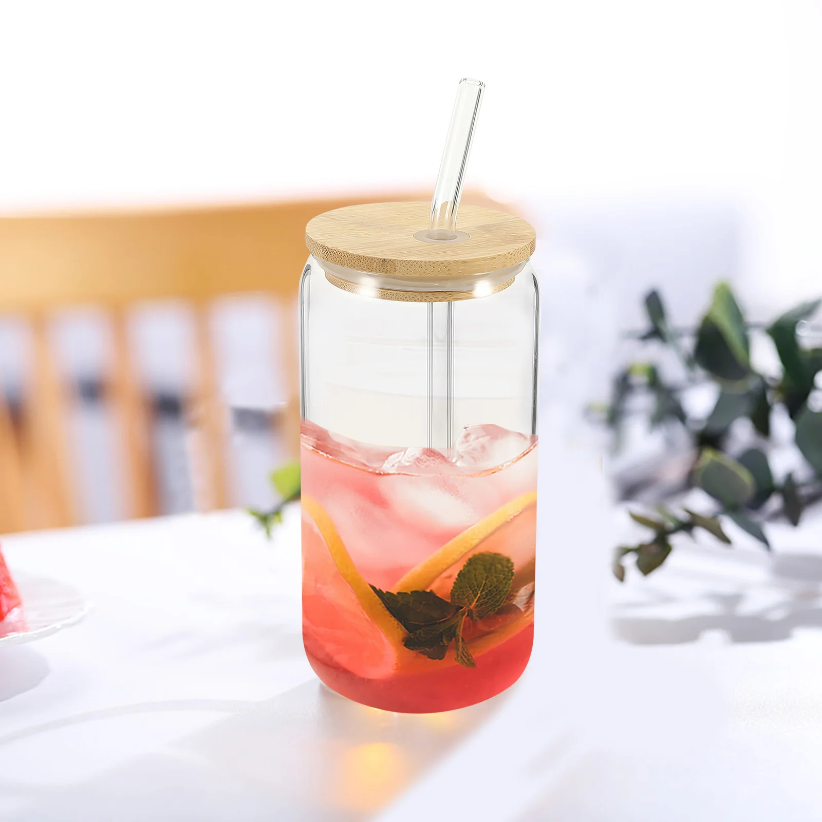 Clear Coffee Mug Shot Straw Bamboo Lid Drink Cup Cups Class with Lids Glass and Straws Drinks Iced Tumbler Travel