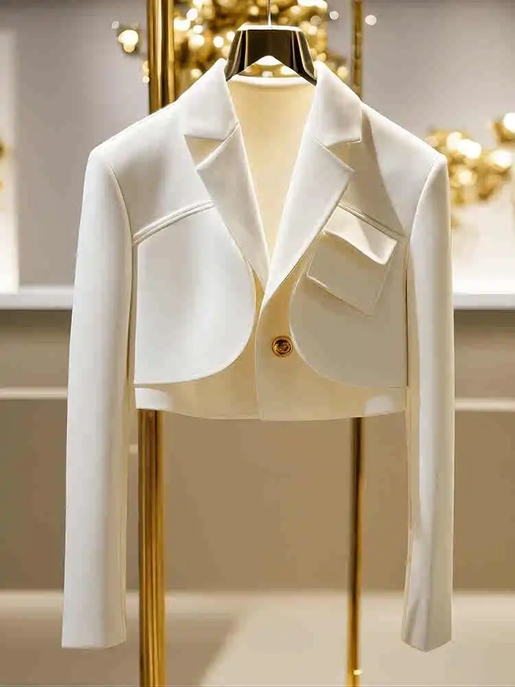 

Small Fragrance Blazers Solid Color Patchwork Design Short Suits Long Sleeve Female Slim Coats Fashion Elegant Women's Clothing