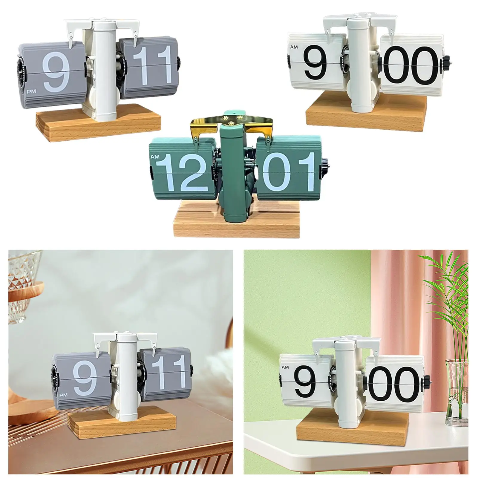 Mechanical Flip Clock, Flip Desk Clock Wood Base, Table Clock Automatic Page