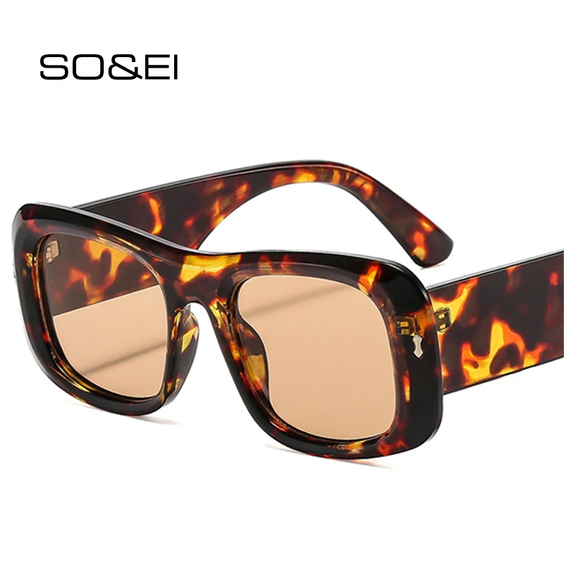SO&EI جديد كاندي اللون مربع النظارات الشمسية النساء الرجعية المسامير ظلال UV400 تتجه الرجال نظارات شمسية
