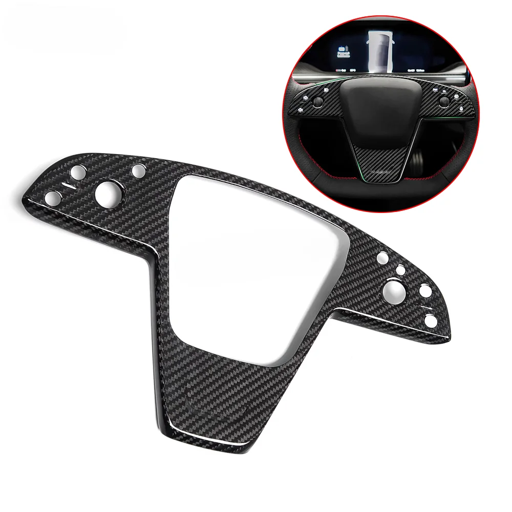 

Carbon Fiber Steering Wheel Panel Trim Cover For Tesl Model S Model X LR & Plaid 2022+