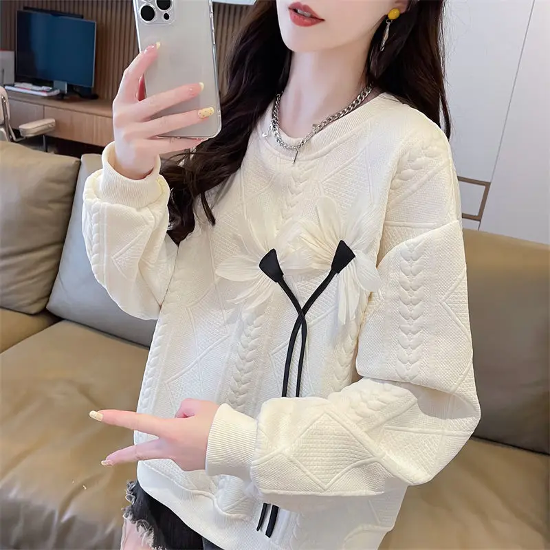 الجاكار البلوز للنساء على تعزيز 2000s قميص قطني بكم طويل Y2k نمط جديد في 90s خمر الجولة الرقبة امرأة البلوز القمم