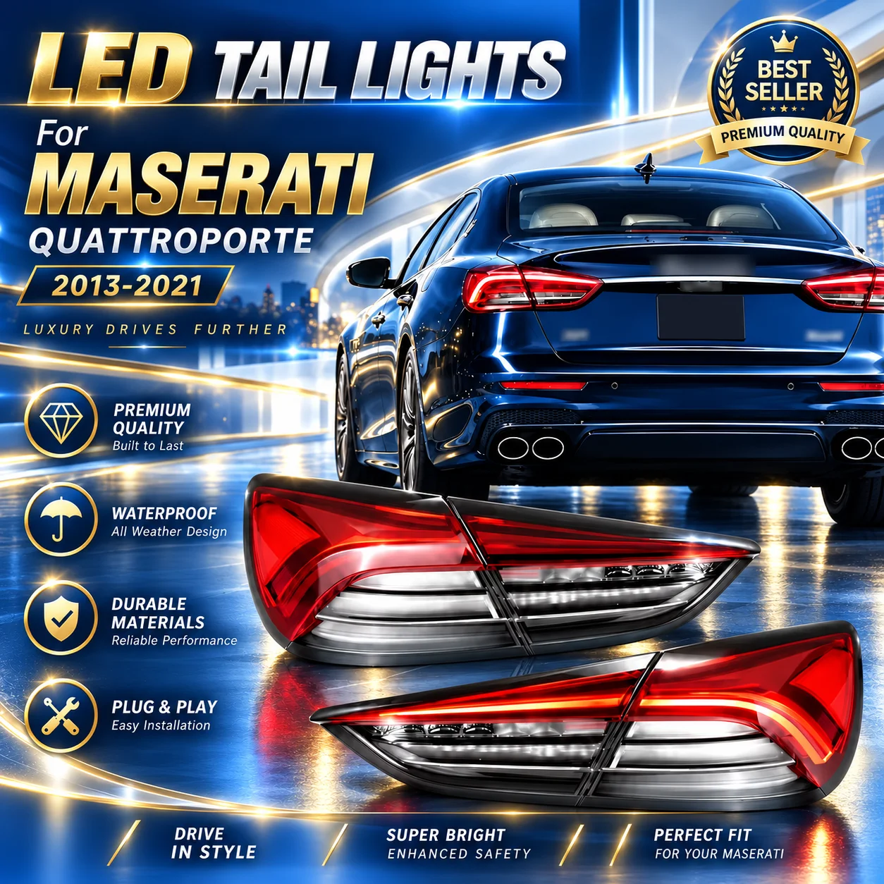 TYPY LED-Rückleuchten für Maserati Quattroporte 2013-2021 Verbesserte Heckleuchten-Baugruppe mit Blinkern und Bremslichtern Auto-Zubehör
