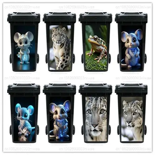 PVC waterproof creative and personalized animal painting trash can stickers, wall paintings, autocollant poubelle extérieure