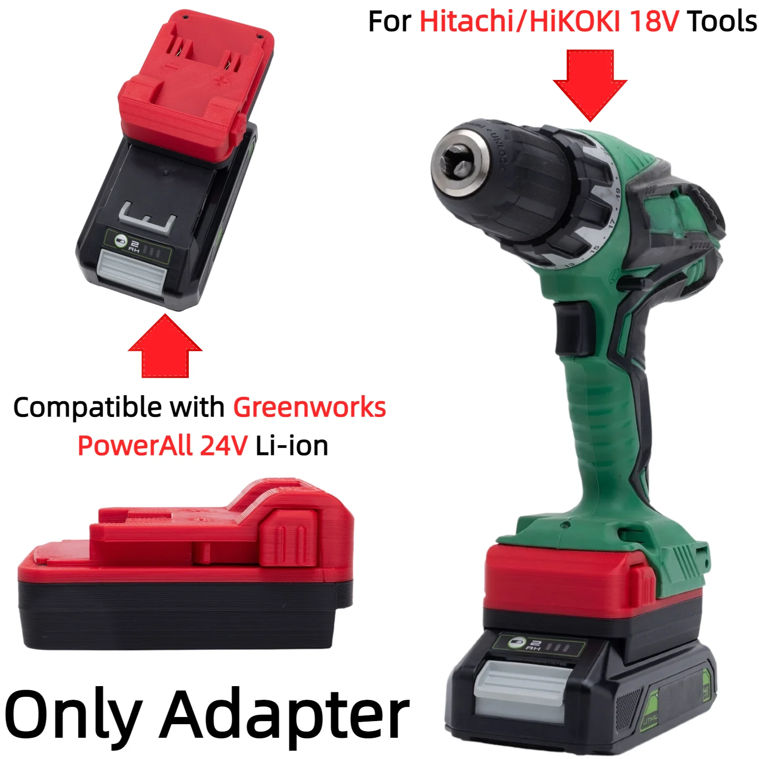 Battery Adapter/Converter for Greenworks PowerAll 24V Series Battery To Hitachi/HiKOKI 18V Cordless Power Tools(Only Adapter)