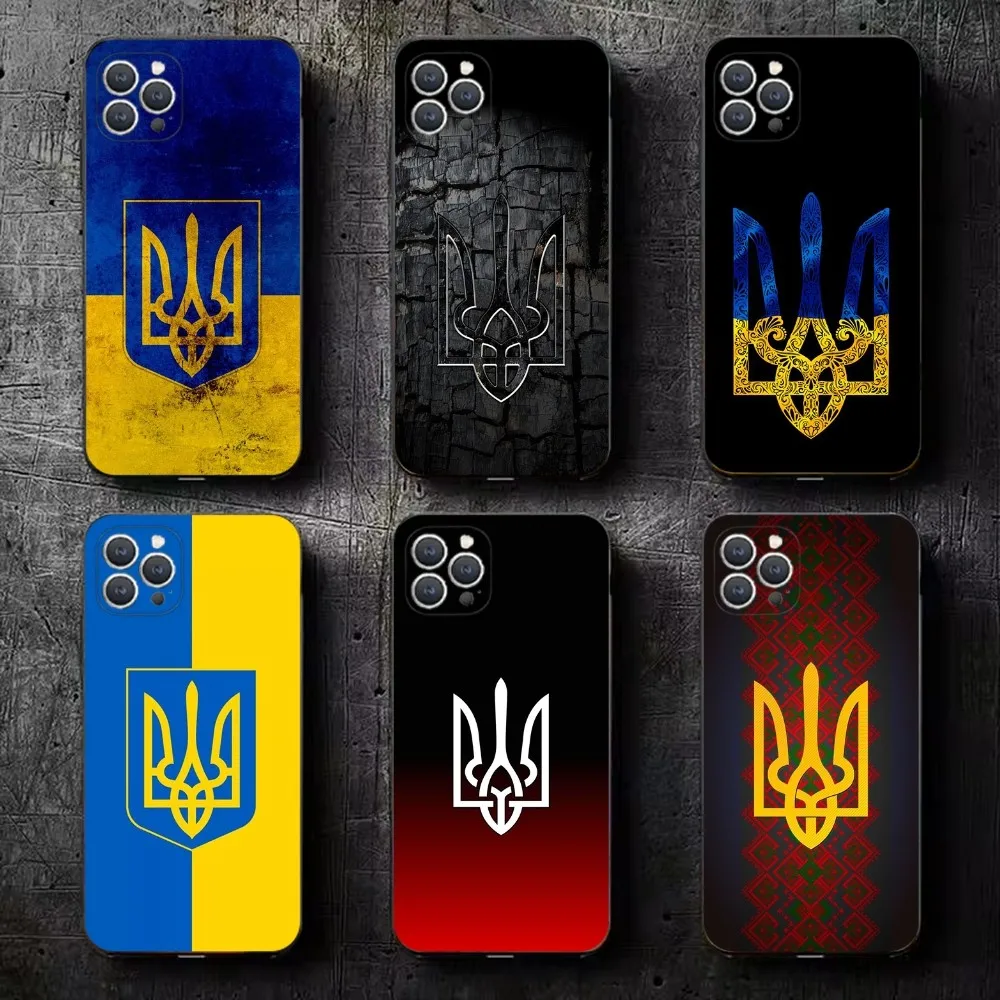 U-Ukraine Flag  Phone Case For iPhone 15,14,13,12,11,Plus,Pro Max,XS,X,XR,SE,Mini,8,7 Soft Silicone Black Cover