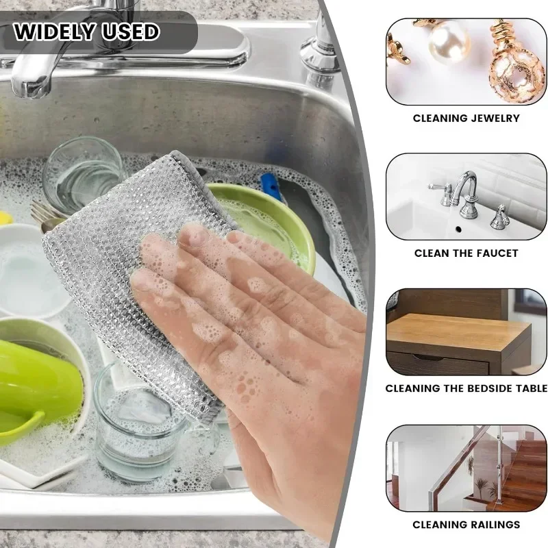 50/1PCS Magic Steel Wire Cleaning Cloth Non-stick Oil Double-layer Dishcloth Kitchen Pan Pot Washdishing Cloths Cleaning Rags