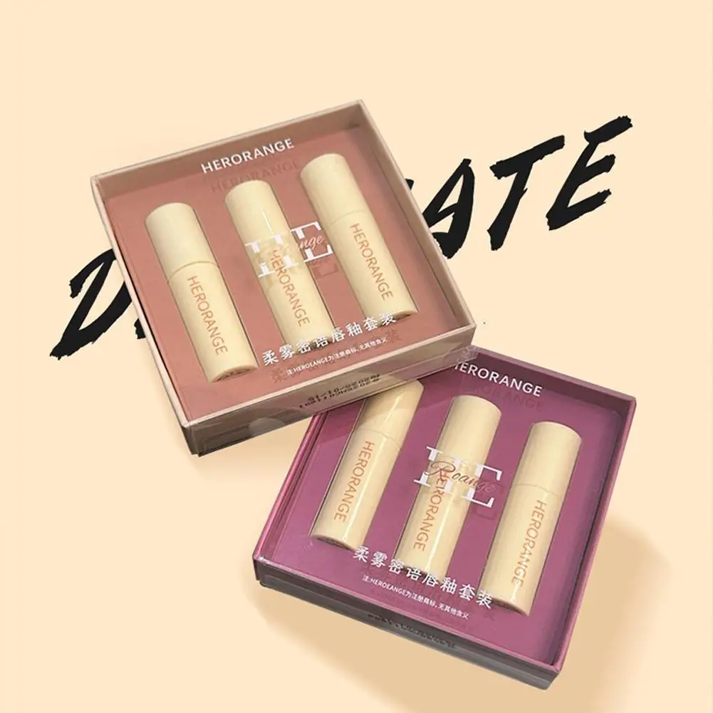 3 Teile/satz Weiche Matte Seidige Flüssigkeit Lippenstift Mousse Samt Herbst/Winter Mädchen Lip Schlamm Dunkelrot Braun Lip Tint make-up Kosmetik