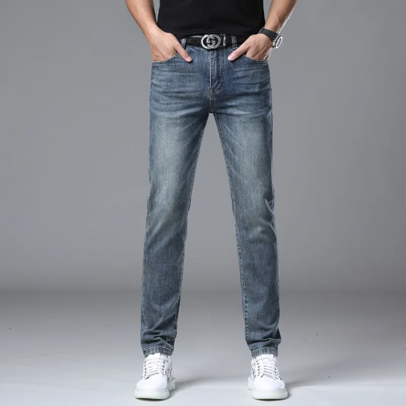 

2025Summer Thin High-End Embroidered Jeans Men, Light Luxury Men's Clothing, Stretch Straight-Leg Versatile Trendy