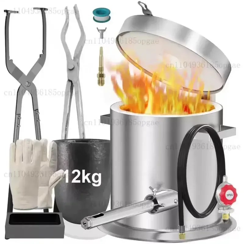 12Kg/25kg furnace gold melting furnace small, connected to gas, made of stainless steel, rapid copper and aluminum, including