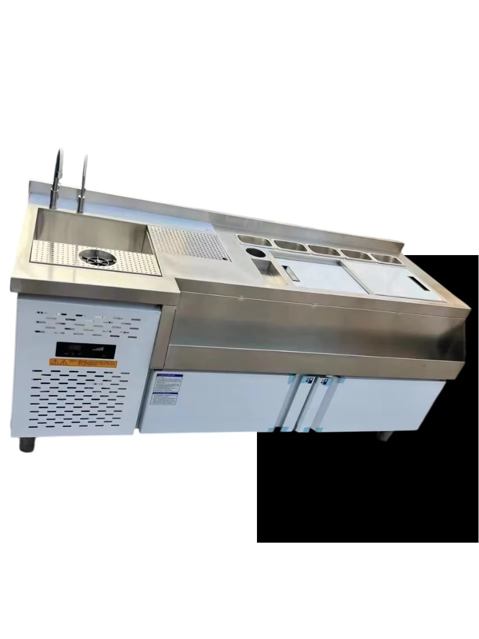 Commercial Stainless Steel Cocktail Station Bar with Refrigerated Storage for Bartenders with Sinks