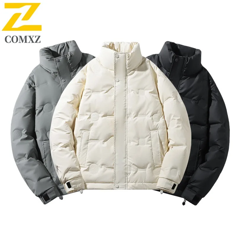 

COMXZ Mid Age Down Jacket Men Winter Thick Warm White Duck Down Short Stand Collar Fashion Casual Coat lightweight windbreaker