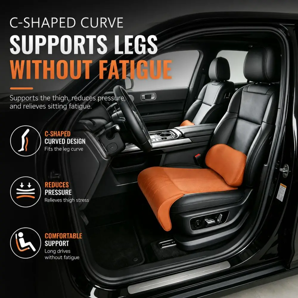 Memory Foam Integrated Lumbar Leg Support Mat Leather Comfort Car Seat Cushion Luxury Breathable Extended Seat Cushion