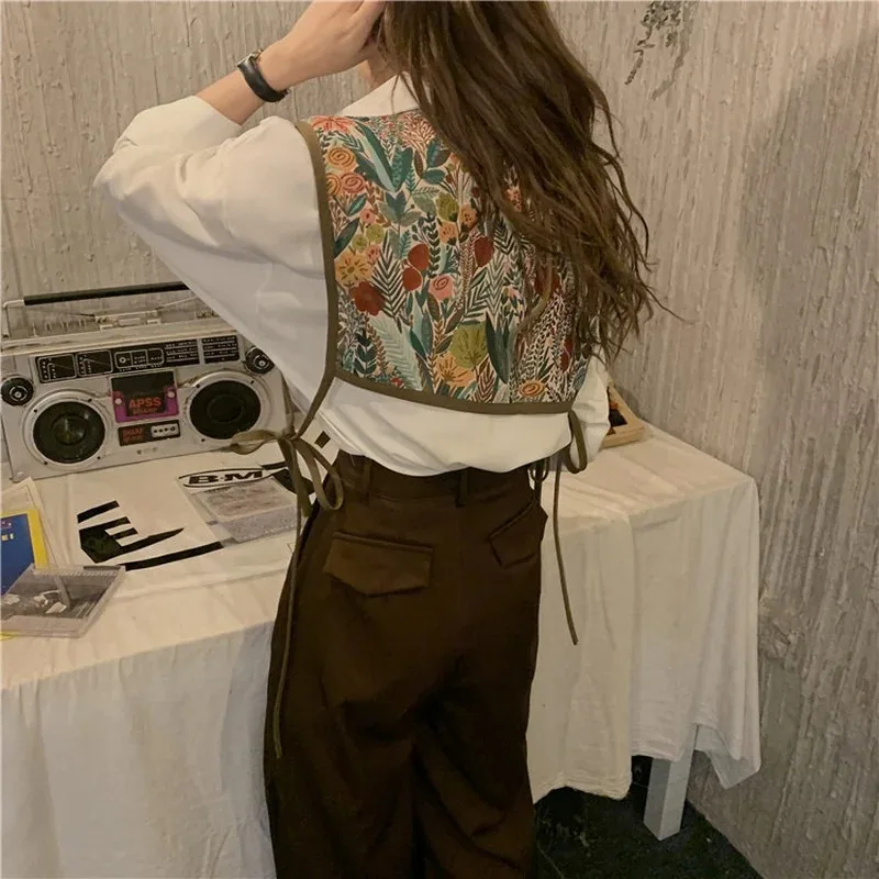 Sleeveless Vests Women Ulzzang Vintage Design Lace-up Loose Cropped Chic Leisure Daily Trendy Vacation Personality Tops Spring