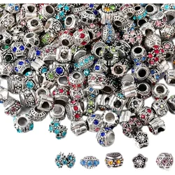 10/20 Pieces European Bead for Jewelry Making Rhinestone Alloy Rhinestone Metal Beads Assorted Crystal Boho Charm Beads