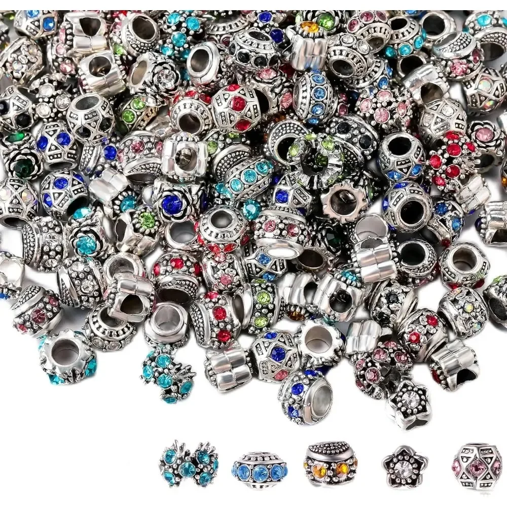10/20 Pieces European Bead for Jewelry Making Rhinestone Alloy Rhinestone Metal Beads Assorted Crystal Boho Charm Beads