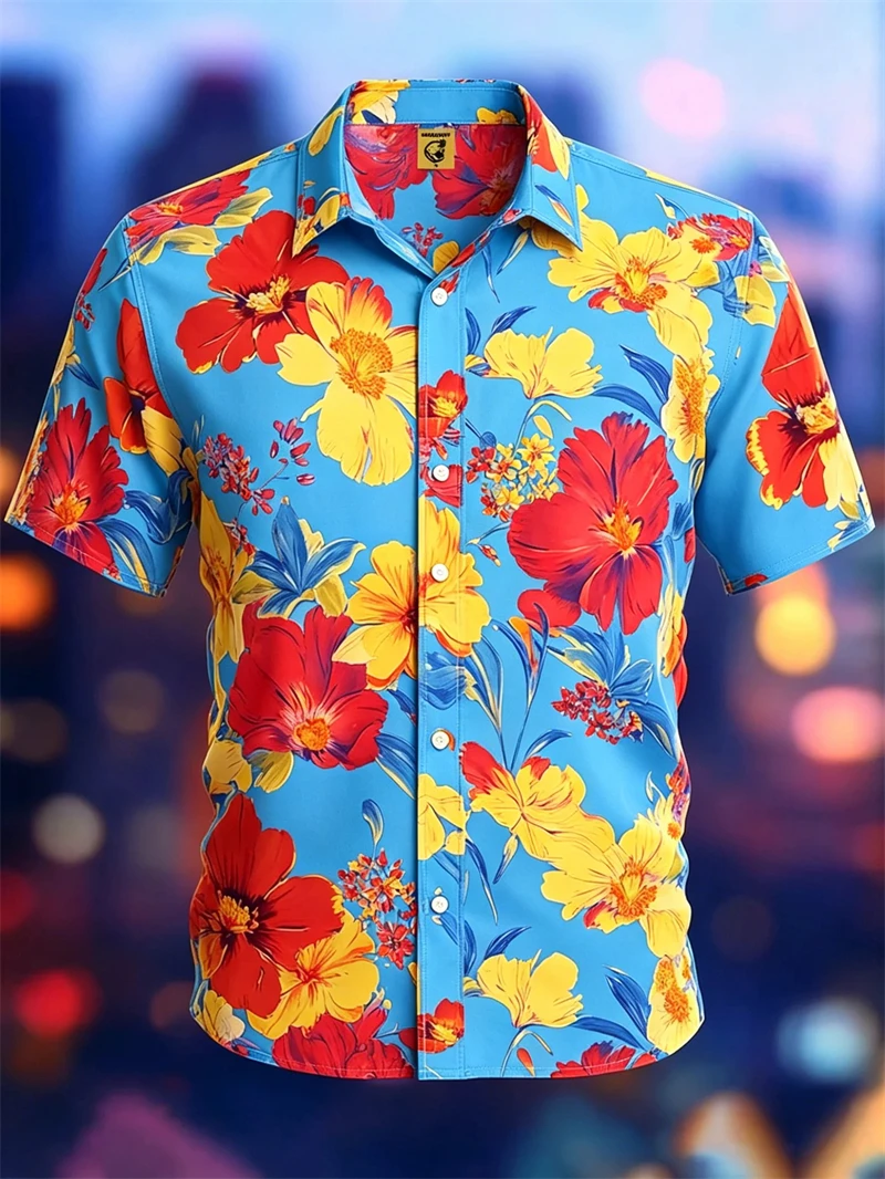 

Summer 3D Floral Graphic Shirts Hawaiian Men's Top Breathable Fashion Clothing Beach Vacation Men's Short Sleeved Outdoor Wear