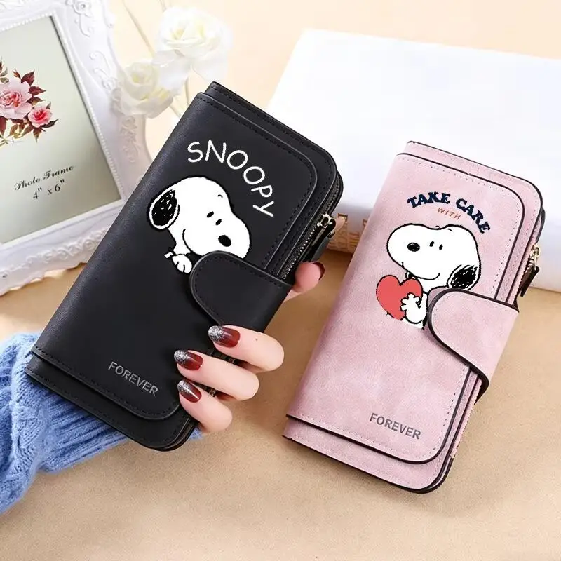 Kawaii Snoopy Long Wallet Large Capacity Card Holder Cute Ladies Purse Portable Fashion Clutch Bag Travel Credit Card Organizer