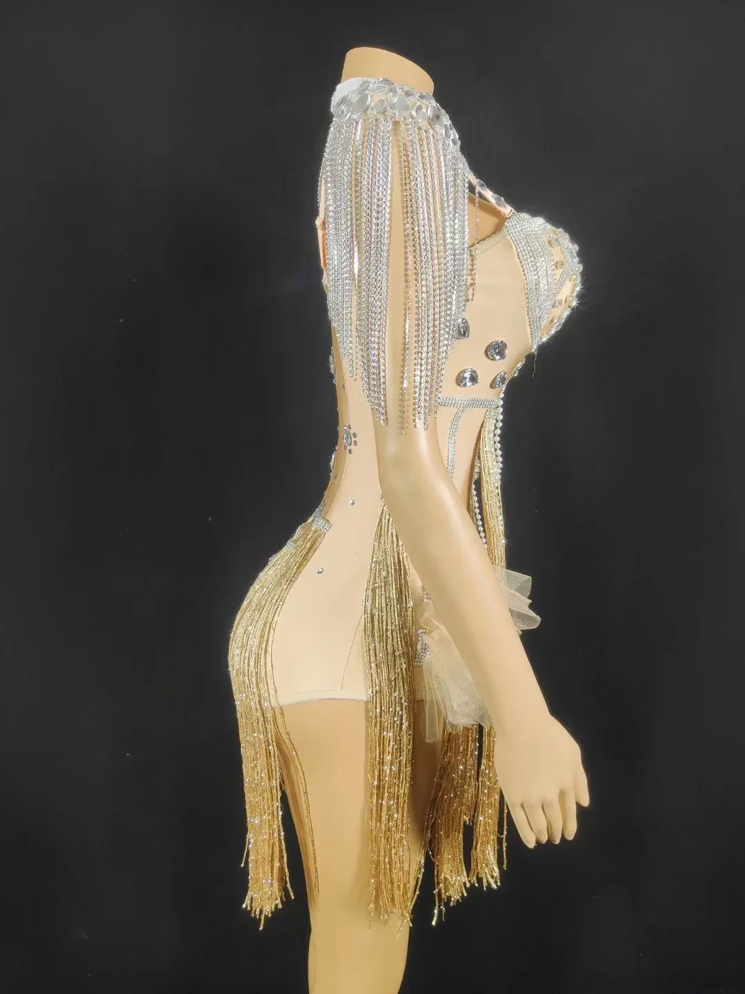 Anniversaire brillant perle perceuse gland femmes cristaux strass body scène chanteur porter Performance Costume Drag Queen tenue