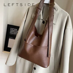 LEFTSIDE Small PU Leather Shoulder Bag For Women 2023 New Fashion Trend Designer Female Underarm Bag Retro Solid Color Handbags