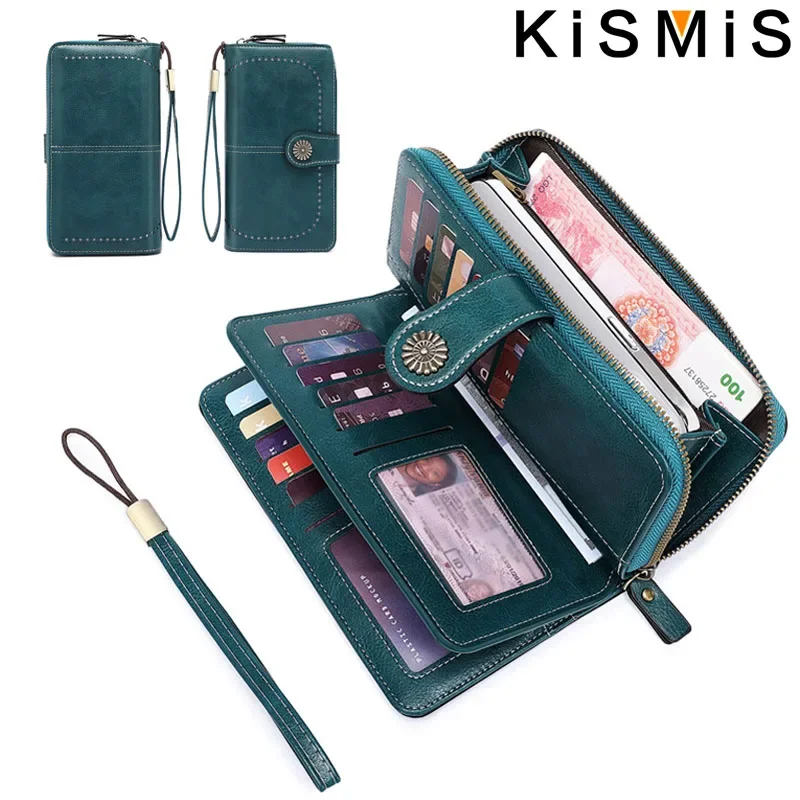 KISMIS MIYIN Fashion Texture Women's Wallet High Quality RFID Anti theft Leather Wallet Women's Long Multi Card Wrist Bag